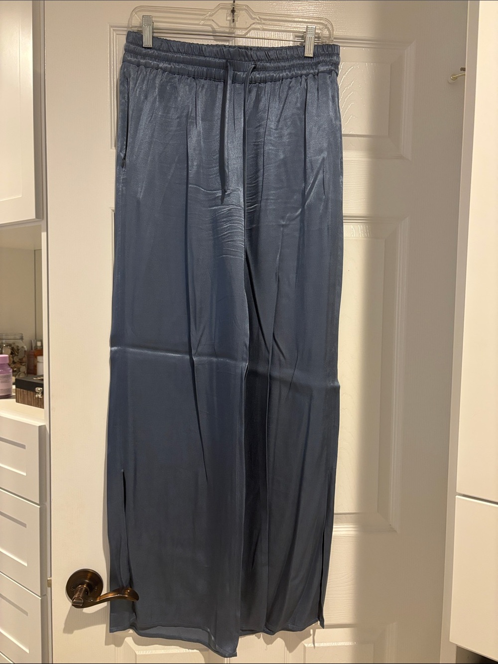 Fate Satin Wide-Leg Pants in Slate Blue